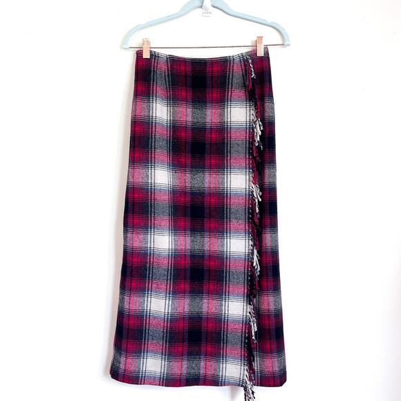 VTG Talbots Preppy Plaid Women Maxi Skirt Size 8 Wool Fringe Western Academia - Picture 1 of 10